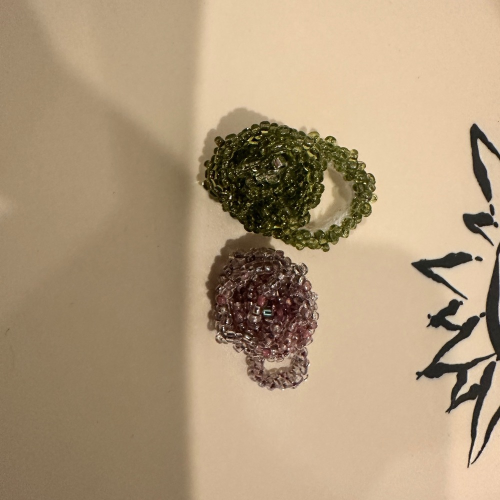 Green and Pink Beaded Rings